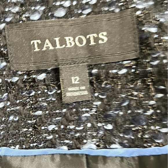 Talbots black blue Blazer Classic Tweed Boucle lined blazer fringe hems size 12 - Picture 8 of 10